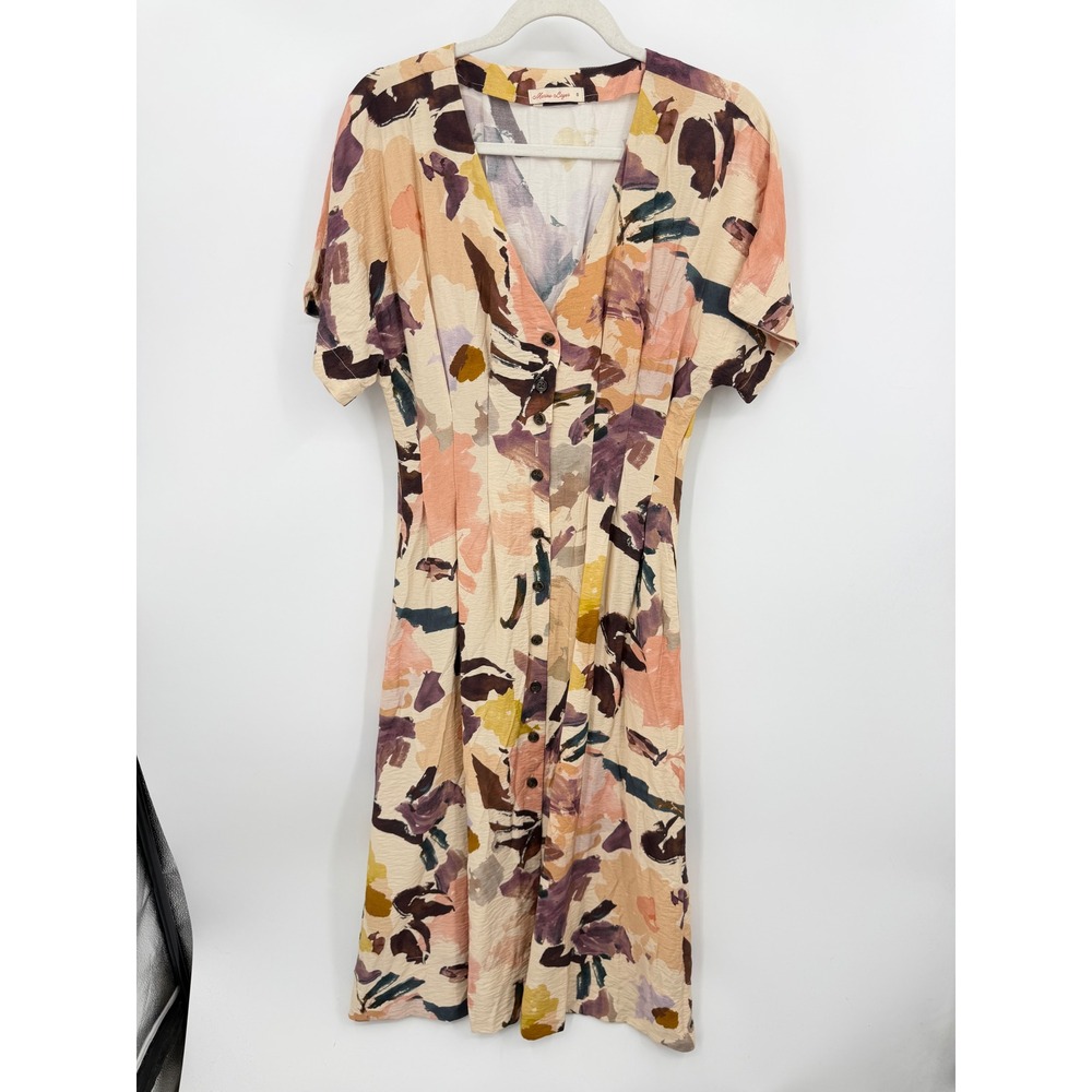 Marine Layer Abstract Floral Midi Dress Womens Size S Multicolor Button Front